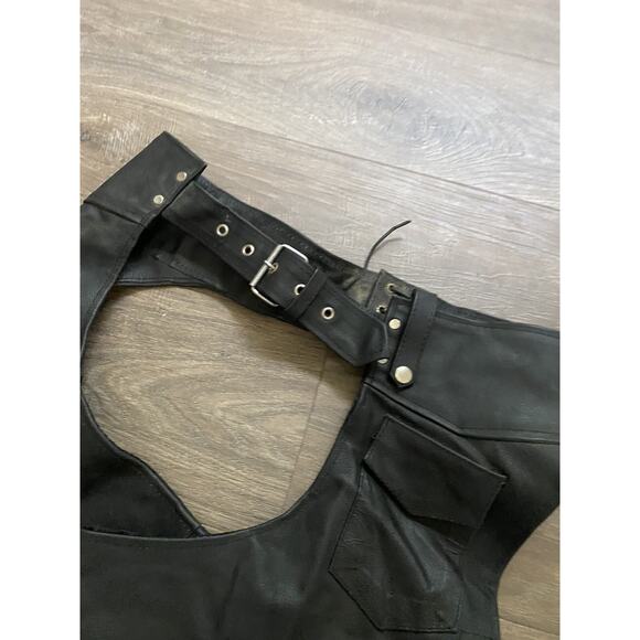 Zony Inc. Leather chaps Mens XXL Black Motorcycle Zipper Size XXL - Picture 2 of 7